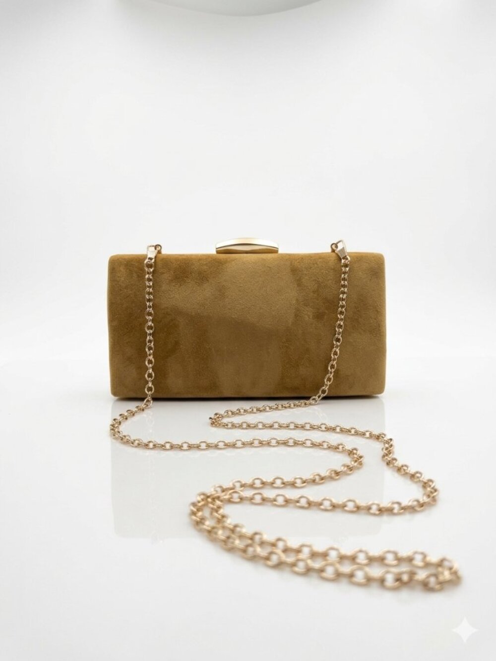 Vintage 80s Golden Velvet Clutch Chain Handbag